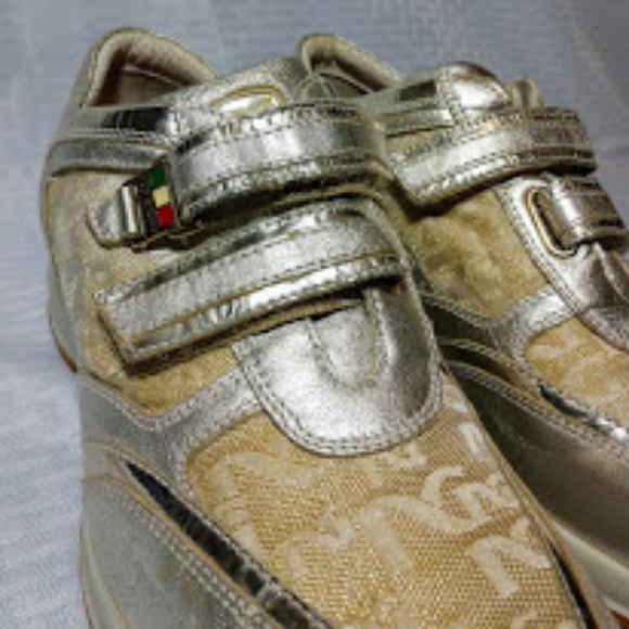 Nero Giardini Italian Velcro Sneakers Gold Silver - Picture 2 of 8